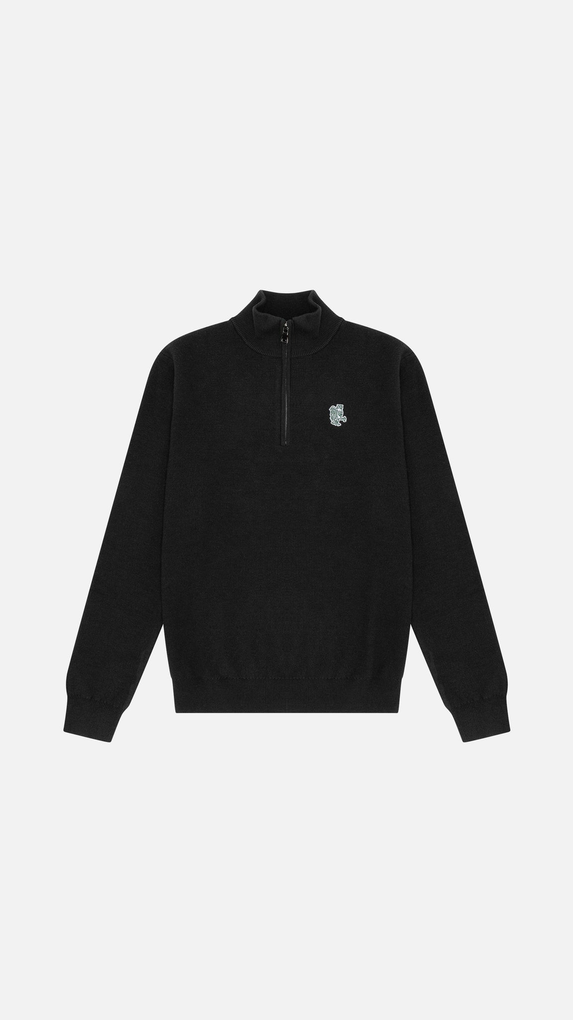 QG Owl Mesh Knit Quarter Zip Black